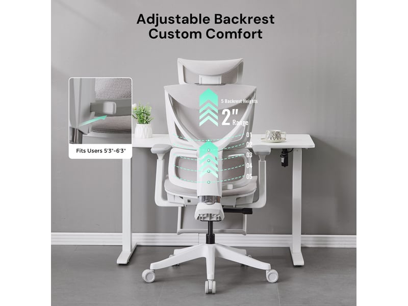  Fauteuil de bureau ergonomique 70,6x70,6x110,5 cm – gris – réglage à 3 boutons et dossier inclinable  - Conforama E