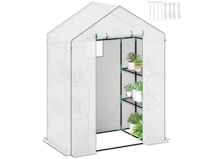 Serre de jardin avec 1 porte 1 fenêtre étagères 3 niveaux pour légumes plantes fleurs bâche pe 143 x 74 x 190 cm blanc