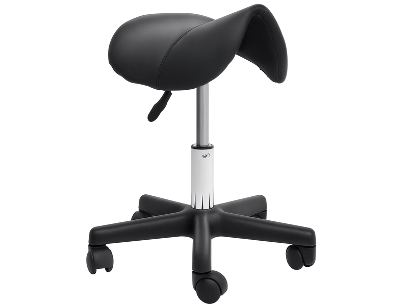  Tabouret à roulettes avec siège en forme de selle réglable en hauteur et rotatif à 360° en similicuir noir 35 x 38 x 45-55 cm  - Conforama A