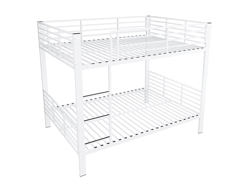  Lit superposé, 140x200 cm, mat, sommier à lattes, échelle, avec garde corps, matelas non inclus, métal, coloris blanc  - Conforama A