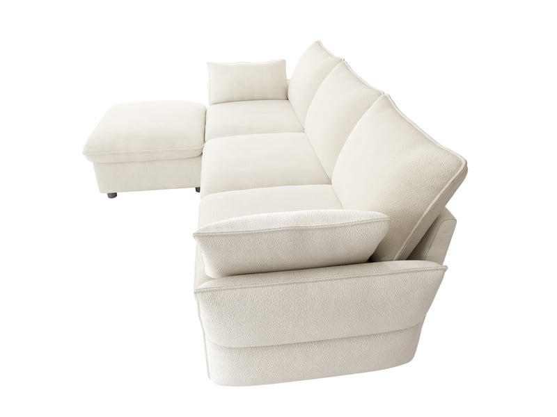  Canapé d'angle avec pouf, canapé 3 places en chenille beige, design moderne avec coussins pour salon et appartement, 222x154cm  - Conforama E