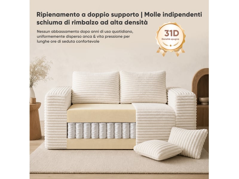  Canapé 2 places 105x32x32 cm sans montage velours côtelé beige  - Conforama E