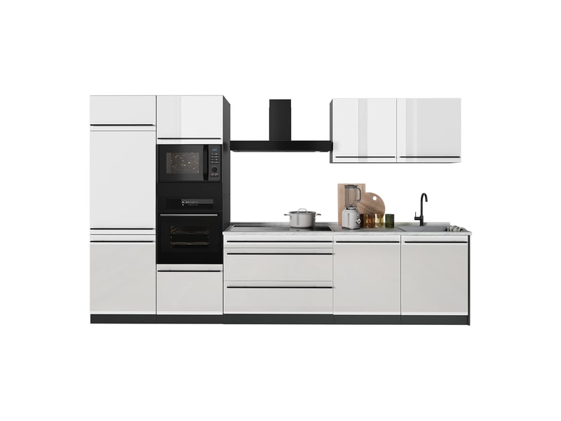  Vicco cuisine, blanc haute brillanceanthracite, 340cm plan de travail anthracite  - Conforama E