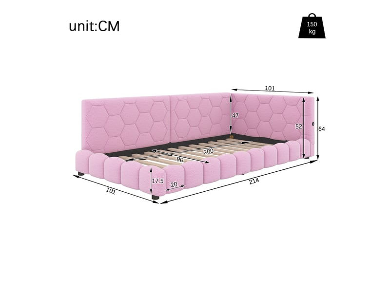  Canapé lit rose lit de jour 90x200 avec led 16 couleurs et port usb type-c  - Conforama C