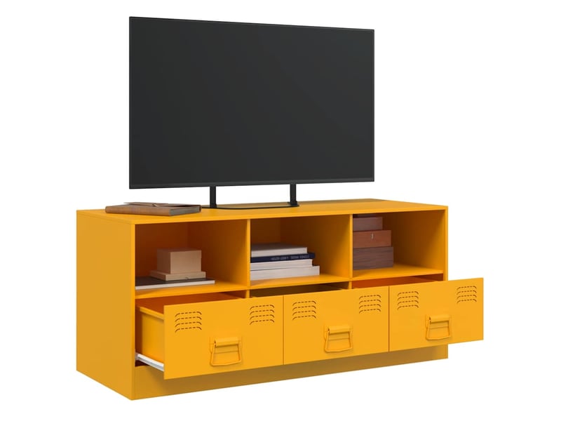  Meuble tv - banc tv - meuble de rangement jaune moutarde 99x39x44 cm acier  - Conforama E