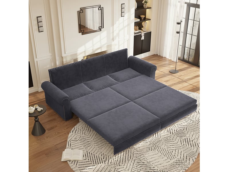  Canapé convertible 3 places 238x90x98 cm en velours gris  - Conforama B