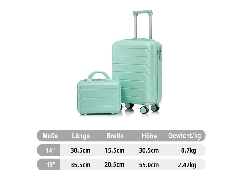 Set de 2 valises rigides,1914 pouces,avec serrure à code,abs,vert menthe - Conforama C