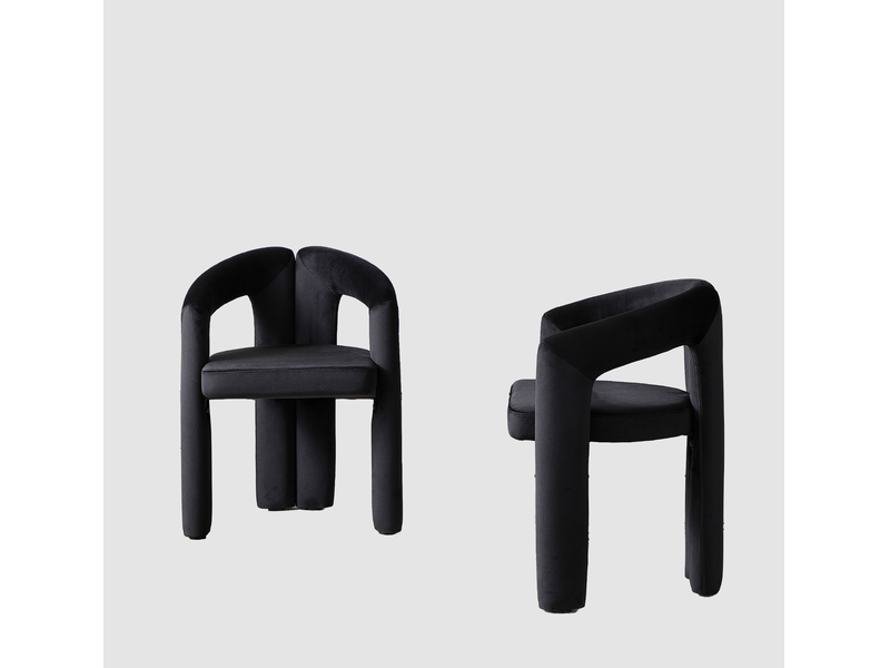  Chaise de salle à manger lot de 2 avec accoudoirs ergonomiques, dossier enveloppant et structure stable en velours noir  - Conforama A