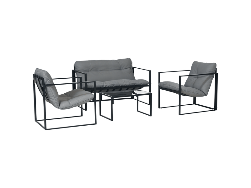 Salon de jardin 4 pcs 4 personnes avec canapé 2 pl., 2 fauteuils et 1 table basse gris - Conforama B