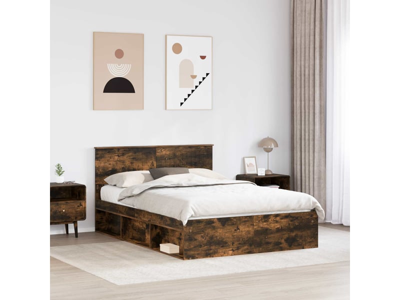 Lit double- lit adulte -  cadre de lit chêne fumé 140 x 200 cm pin massif  - Conforama B