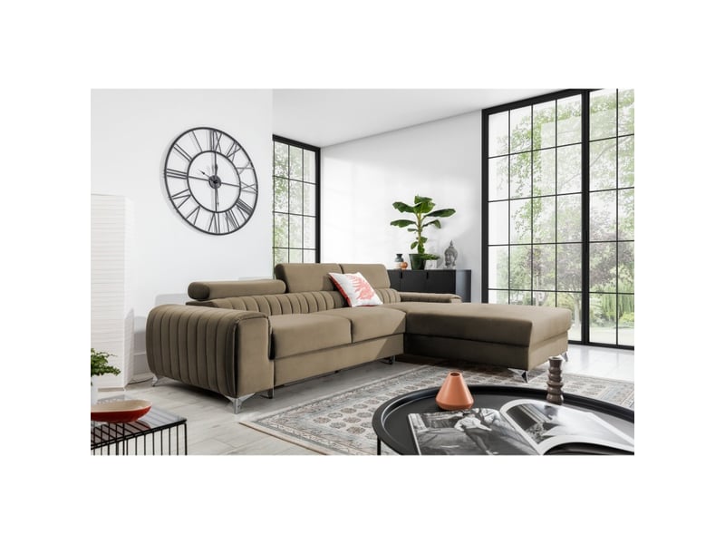  Canapé d'angle droit marron clair convertible 3 places jayson convertible 3 places  - Conforama D