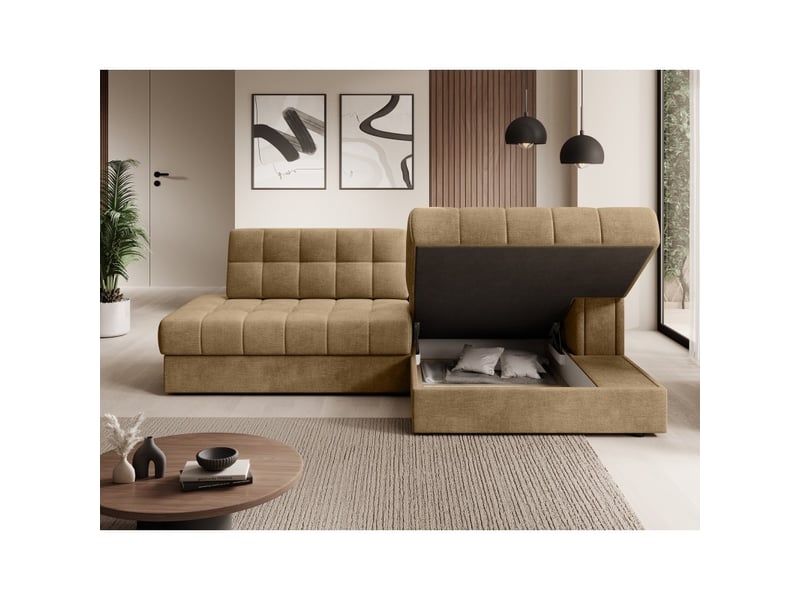  Canapé d'angle convertible cubito beige 240 cm avec coffre et couchage  - Conforama D
