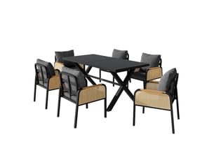 Ensemble salon de jardin moderne, canapé extérieur, fauteuils et coussins