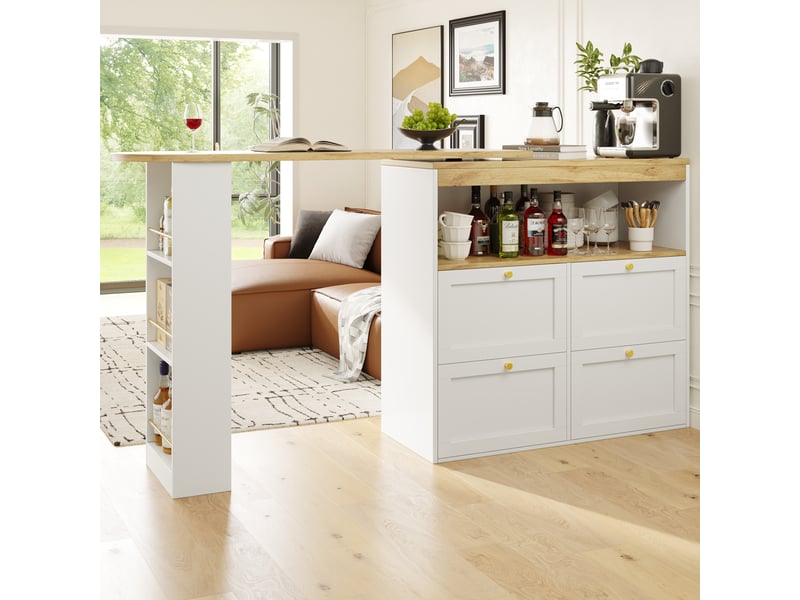  Bar blanc - 204cm table de bar blanc - Conforama E
