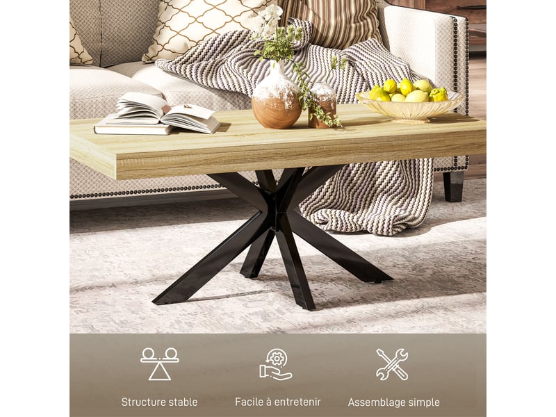  Table basse rectangulaire table d'appoint style industriel en métal noir et plateau dim. 110 x 60 x 45cm - aspect bois  - Conforama R