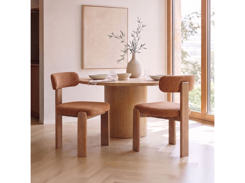  Lot de 2 chaises repas design en tissu texturé rouille et bois  - Conforama A