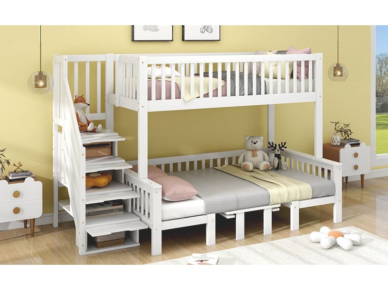  Lit mezzanine 90 x 200 cm escalier table réglable canapé en bois structure en pin robuste coloris blanc  - Conforama E