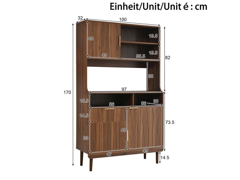 Buffet haut 100 x 32 x 170 cm – coloris noyer – rangement ouvert, fermé et tiroir – style moderne - Conforama C