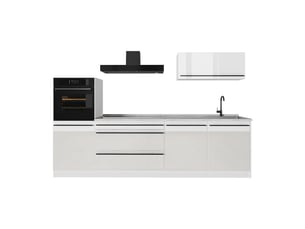 Vicco cuisine, blanc haute brillanceblanc, 280cm plan de travail marbre