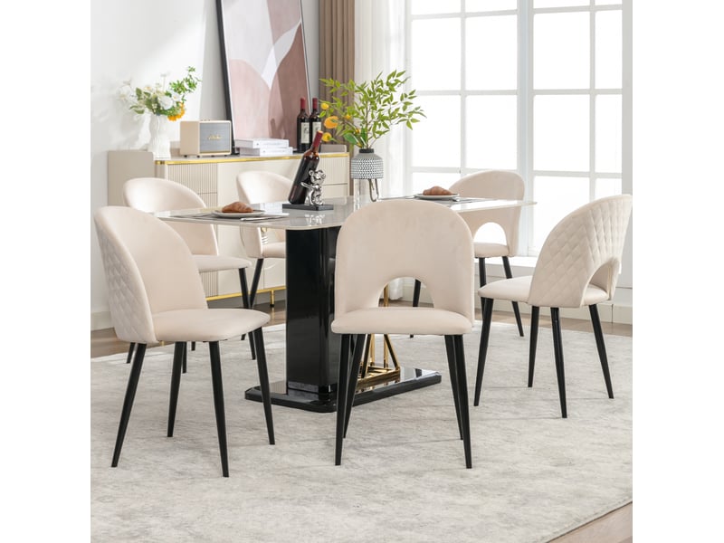  Lot de 6 chaises de salle à manger 47x44x84 cm dossier ajouré métal beige  - Conforama C