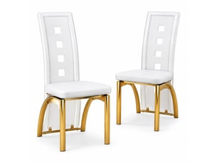 Lot de 2 chaises de salle à manger blanches et dorées en pu et métal, 43 x 49 x 102,5 cm