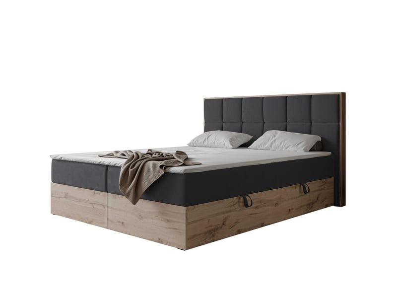 Lit adulte lavio ii - 200x200 cm - matelas ressorts + surmatelas - coffre de rangement - velours doux hydrofuge gris foncé LAVIO II - Conforama A