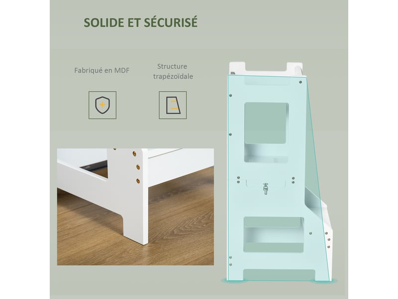 3 en 1 tour d'observation enfant, hauts rebords de sécurité et tableau noir, tour d'apprentissage avec barreau - Conforama E