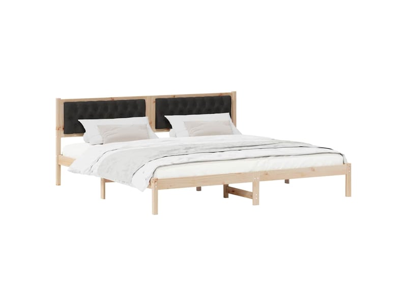  Lit double- lit adulte -  cadre de lit avec tête de lit noir 200 x 200 cm pin massif  - Conforama B
