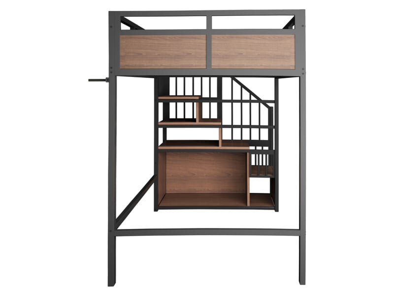  Lit mezzanine métal 90x200 noir avec éclairage led et escalier de rangement, lit surélevé robuste pour adulte et enfant.  - Conforama E