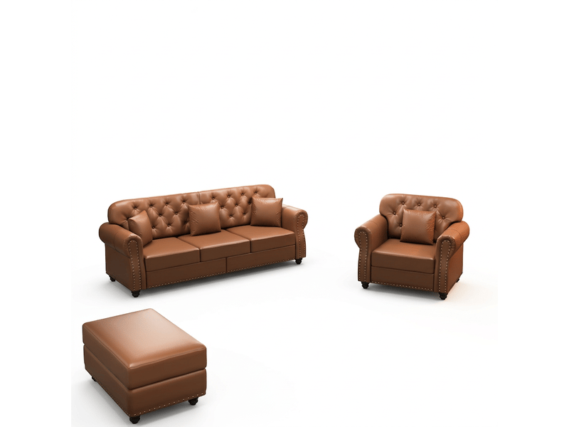  Salon chesterfield 5 places avec pouf en simili cuir marron, 210 cm Fay Lum - Conforama A