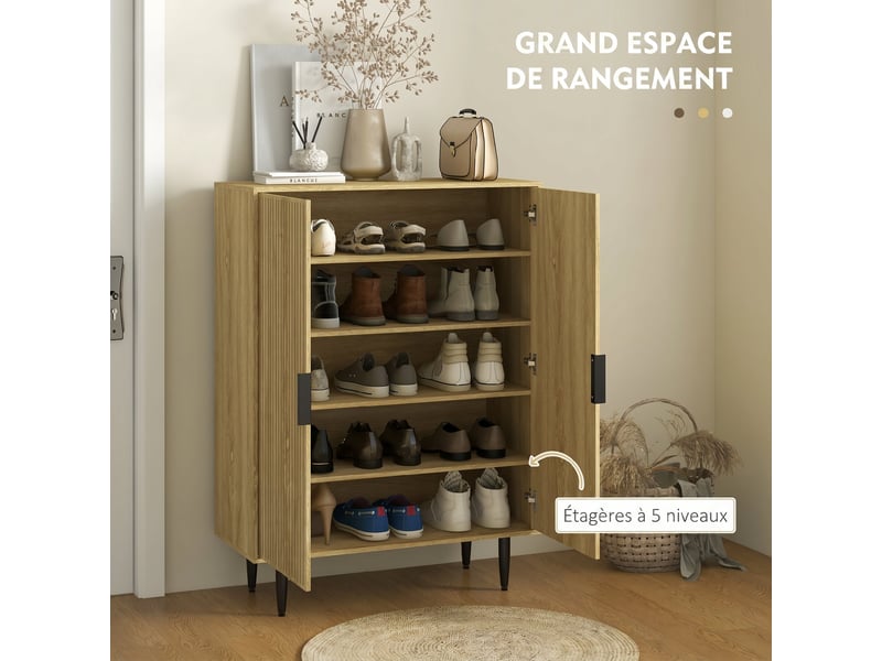  Meuble à chaussures 2 portes 5 niveaux 15 paires coloris chêne 80 x 38 x 110 cm  - Conforama D