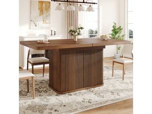 Table à manger extensible 140-180x80 cm avec rangement caché, portes rainurées verticales, pieds réglables, mdf effet bois brun foncé