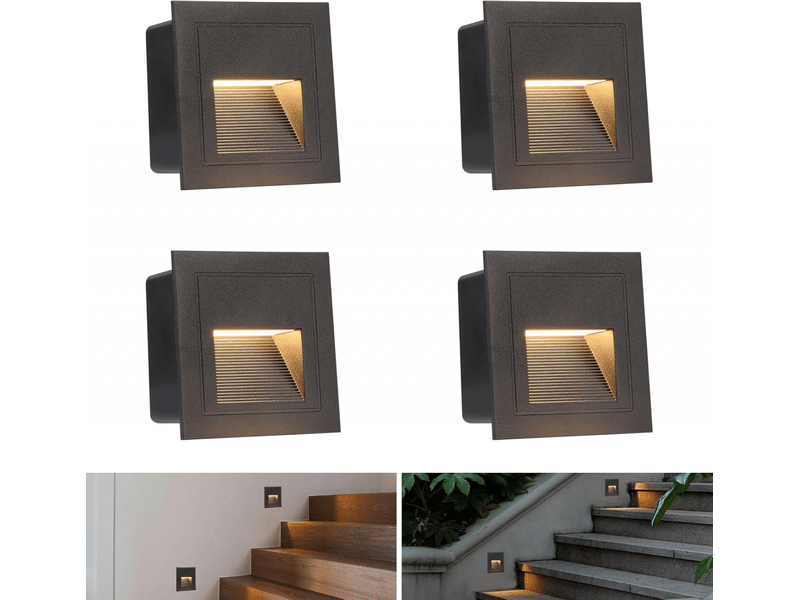  Lot de 4 spots led encastrés pour escalier, blanc chaud 3000k, noir, pour intérieur, 3 w  - Conforama A