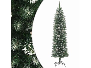 Sapin de noël artificiel, arbre de noël mince avec support 210 cm pvc