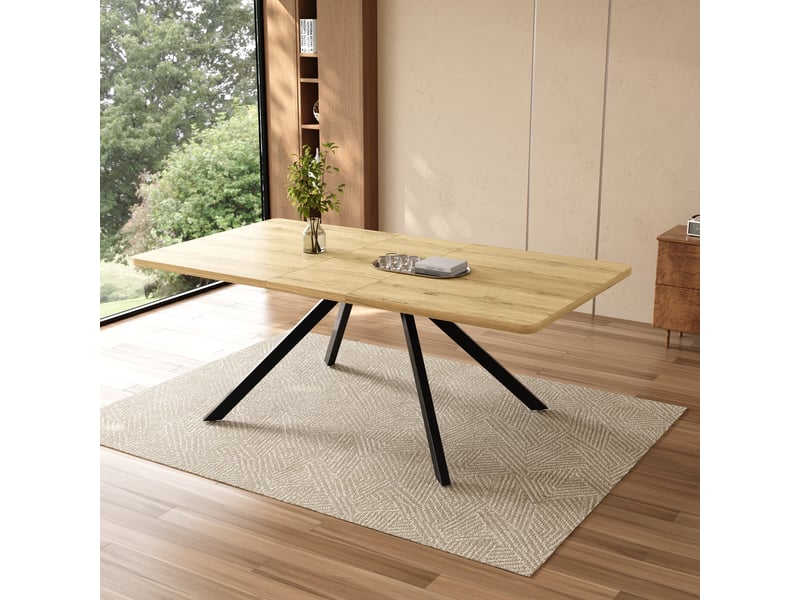  Table à manger extensible 160200240 x 90 x 74,5 cm, 6 à 10 personnes, rectangulaire, pieds en métal, style épuré, chêne Bliss Lite - Conforama D