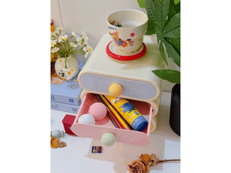  Boîte de rangement pastel non toxique avec tiroir - pour vanité, bureau ou salle de bain  - Conforama E