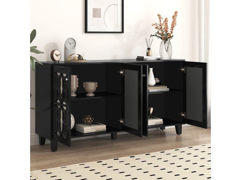  Buffet noir, avec 4 miroir portes et stratifié amovible, 160 x 40 x 84 cm, pour salon et salle à manger  - Conforama D