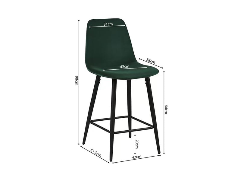  Lot de 4 chaises de bar 42x51,5x98 cm en velours vert foncé - poksi  - Conforama C