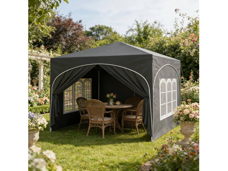  Tonnelle pliante 300x300 cm grise en métal et tissu oxford, 4 parois amovibles avec protection uv 50+  - Conforama B
