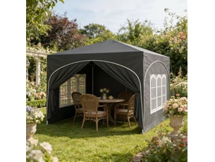 Tonnelle pliante 300x300 cm grise en métal et tissu oxford, 4 parois amovibles avec protection uv 50+