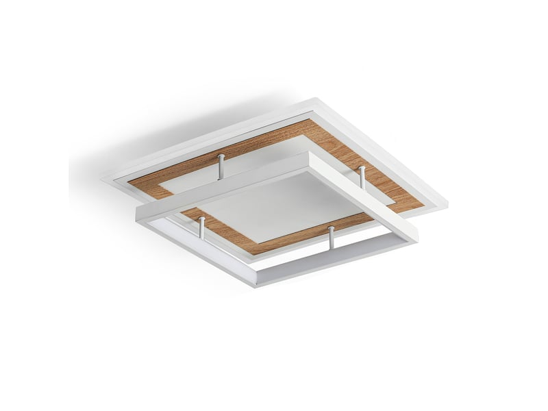 Plafonnier led carré moderne, d30 x h9 cm, lampe de plafond 34 w 2817 lm, blanc sable et bois, 3000 k, salon, chambre, cuisine - Conforama A