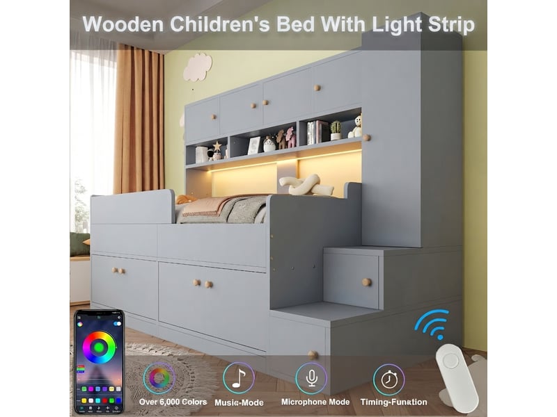  Armoire dressing, 238x96x150 cm, éclairage led, rangement intégré, gris cao-LDB00516AAE-conf-NEW - Conforama E