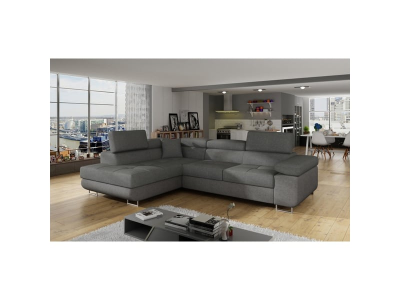 Canapé d'angle convertible menton gris tissu tissé – angle gauche avec coffre - Conforama B