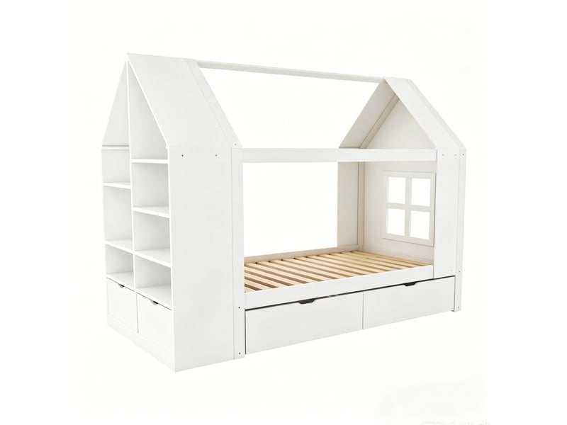  Lit jeune, 235x95x154,5 cm, éclairage led, rangement intégré, en bois massif, blanc cao-LDF00605AAK-conf-NEW - Conforama W