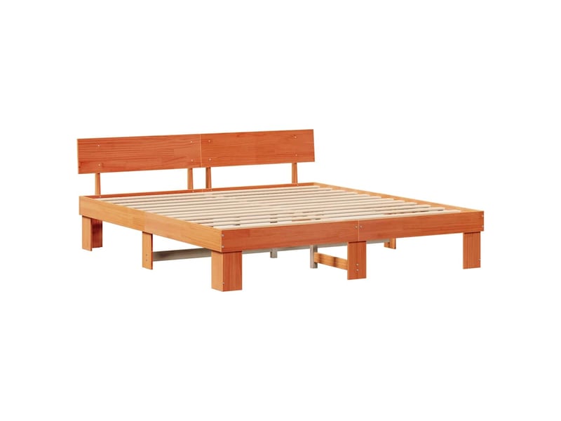  Lit double- lit adulte -  cadre de lit avec tête de lit brun  200 x 200 cm pin massif  - Conforama C