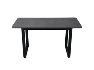 Table salle à manger, design industriel table à manger, plateau aggloméré épais, structure métal grise, surface spacieuse, pieds réglables