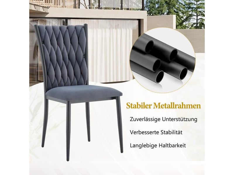  Chaise de salle à manger à dossier haut tressé  - assise rembourrée velours métal - gris foncé  - Conforama E