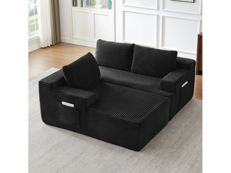  Canapé d'angle l convertible 238 x 94 x 66 cm – noir – velours côtelé – confort cloud – 4 places  - Conforama D