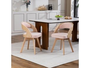 Lot de 2 chaises de salle à manger en lin rose, chaises de cuisine modernes avec assise pivotante et pieds en bois massif