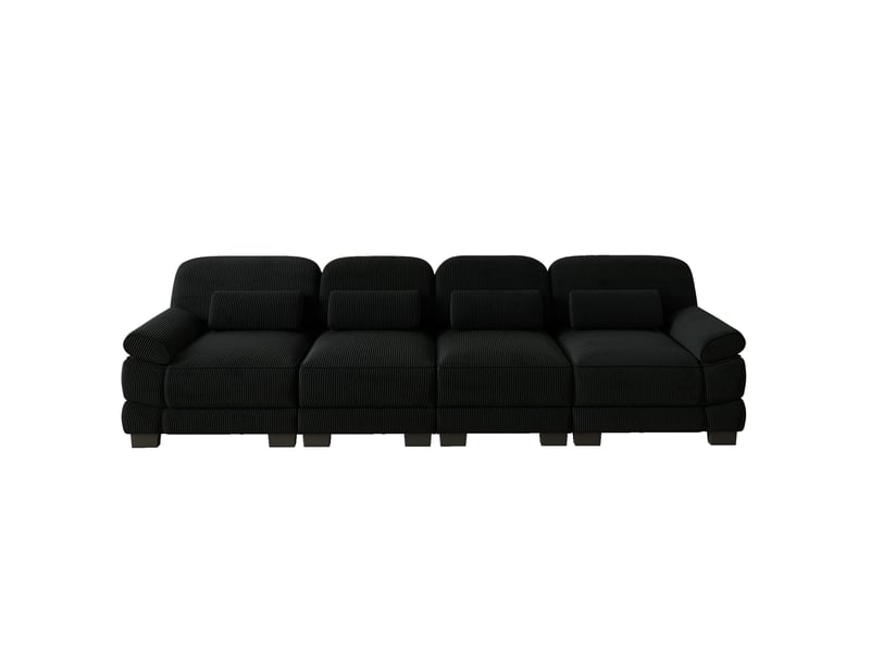  Canapé modulable 4 places en velours côtelé noir, configuration flexible en l ou en u, coussins lombaires et assises confortables  - Conforama A